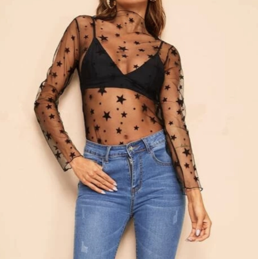 FINAL PRICE ✓✓ SHEIN soft mesh star print bodysuit